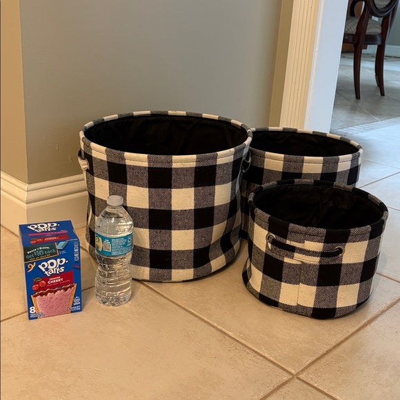 SET/3 Black & White Buffalo Check Soft Sided Nesting Baskets Storage w/ Handles - Picture 15 of 15